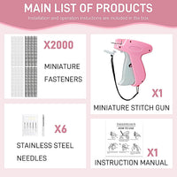 Stitch Gun for Clothes， Handheld Stitch Gun Quick Clothing Fixer，Sewing Kit Includes 1,000 Black Fasteners & 1,000 White Fasteners & 6 Needles，Tagging Gun（Pink）
