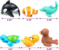 Tub Works® Marine™ Mold Free Bath Toys, 6 Pack | Sealed, No Hole Bath Toys Design Keeps Moisture Out | Soft, Squeezable & Float on Water | Easy-Grip Baby & Toddler Bath Toy Set | Great Baby Pool Toys
