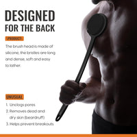 VWMYQ Silicone Back Scrubber for Shower, 17in Lengthen Long Handle Body Brush, Double Sided Shower Brush for Shower Exfoliating and Massage Can Produce Rich Foam, Long Handle Back Scrubber for Men.
