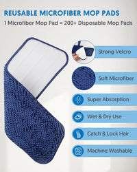 Microfibre Mops for Cleaning Floors - BPAWA 150cm Flat Floor Mop with 4 Washable Pads Reusable Chenille Wet Dry for Mopping Dust Hard Wood Laminate Vinyl Tile Wooden Small Bathroom Kitchen Walls