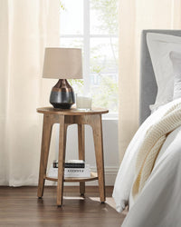 VASAGLE MAEZO Collection - Side Table, 2-Tier Small Round End Table, Nightstand with Tapered Legs, Curved Transitions, for Small Spaces, Living Room, Bedroom, Rustic Walnut ULET283T41
