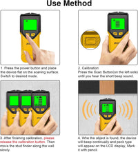 Stud Finder Wall Scanner - 5 in 1 Stud Finder Tool w/Microprocessor Chip and HD LCD Display, Stud Detector Beam Finders for the Center and Edge of Wood AC Wire Metal Studs Joist Pipe (Yellow Pear)