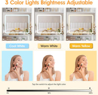 Vabches Make Up Vanity Desk with Mirror and Lights, White Vanity Table Set with Charger Station,Girls Small Vanity and Storage Chair
