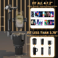 Phone Holders for Your Car, 2 in 1 Universal Cup Holder Expander Adjustable Base with Phone Mount, Long Arm with 360°Rotation Cup Holder Phones Mount for Car Compatible with All Smartphones