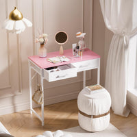 Pamray 32 Inch Small Computer Desk with 2 Drawers for Bedroom Study Writing Home Office Table for Small Spaces Pink