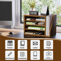 File Organizer Desktop, Wood Desk Organizer with 3 Adjustable Shelves, Mail Paper Sorter for Office, Home, File Holders for Envelopes, Mail Supplies or Magazines, Rustic Brown