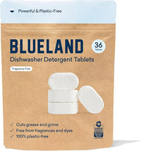 BLUELAND 100% Plastic-Free Dishwasher Detergent Tablets, 36 Count, Free & Clear, Eco-Friendly Dishwashing Pods, Natural, USDA Certified biobased