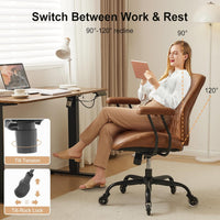 YFO Home Office Desk Chair Office Rubber Casters Ergonomic Computer Chair with Lumbar Support Adjustable Height Rolling Swivel Executive Task Armrests Chair， Brown Leather