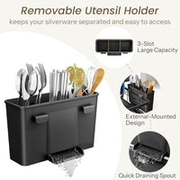 SNTD Dish Drying Rack - Small Dish Rack for Kitchen Counter, Stainless Steel Dish Drainer with Utensil Holder and Drainboard, 11" W x 15" L (Black)