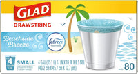 Glad Odorshield Small Drawstring Trash Bags, 4 Gal, Febreze Beachside Breeze, 80 Ct, Pack May Vary