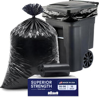 Plasticplace 95-96 Gallon Heavy Duty Black Trash Bags - Contractor Grade, Extra Large Garbage Bags for Construction & Outdoor Trash Cans, 1.2 Mil Thick, 61” x 68” (15 Count Roll)