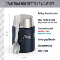 THERMOS Stainless King Vacuum-Insulated Food Jar with Spoon, 16 Ounce, Midnight Blue