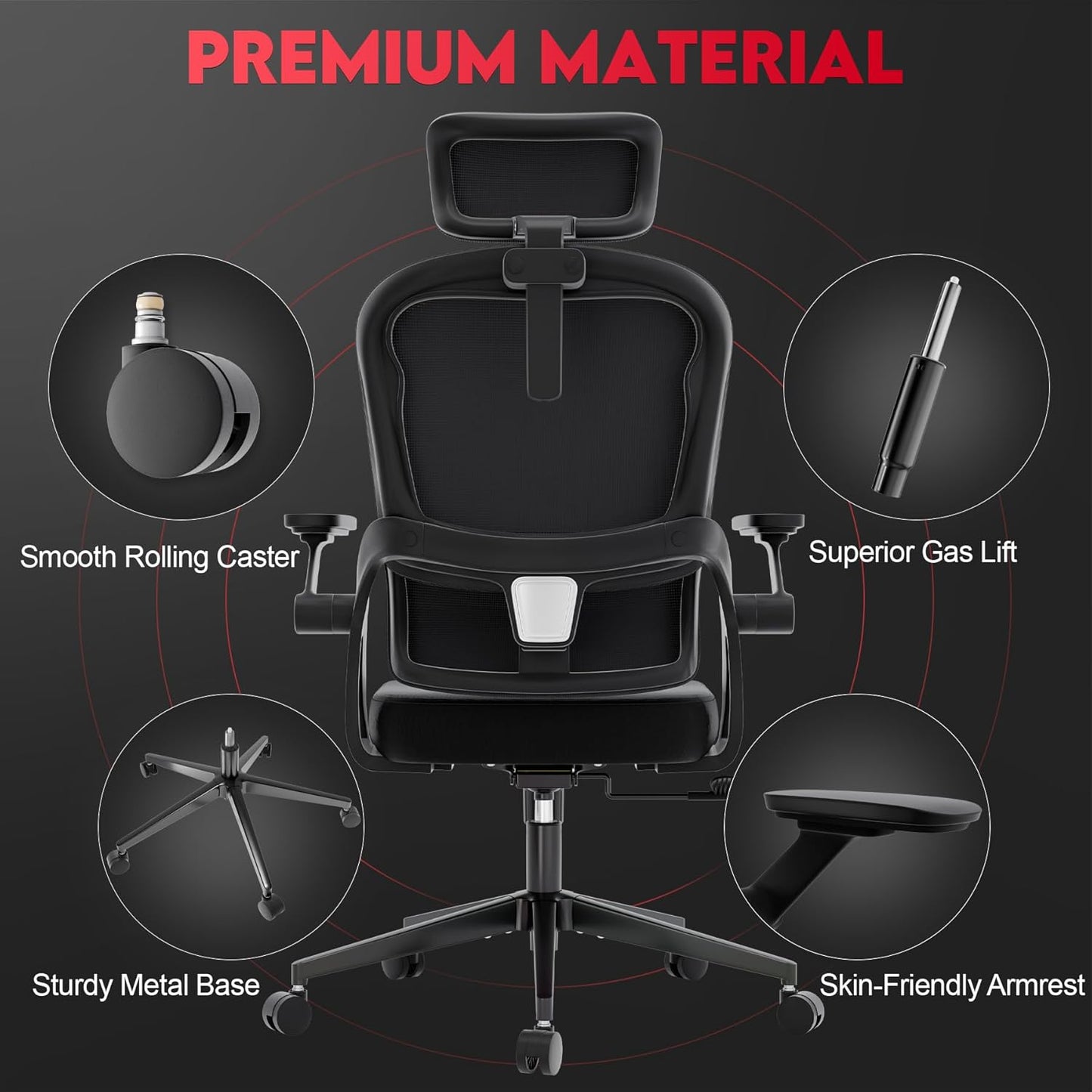 Ergonomic Office Chair - 400LB Comfy Desk Chairs with Adjustable Headrest and Lumbar Back Support, Mesh Computer Chairs with Wheels and Arms for Home Office, Study, Bedroom and Dorm