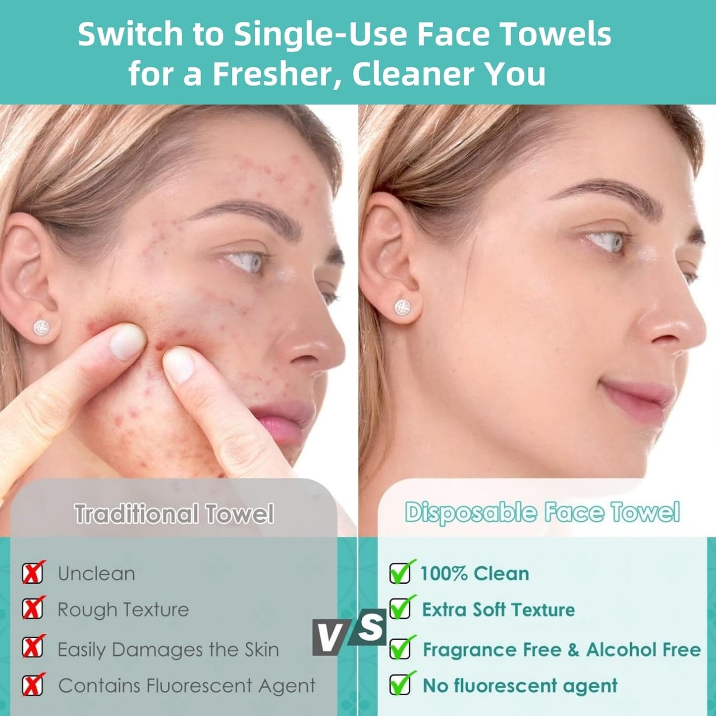 Ultra Thick Disposable Face Towels, Lint-Free Wipes for Makeup Removal, 50 Count - Cart Shape