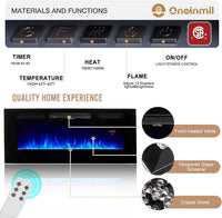 oneinmil 70" Fireplace TV Stand with Power Outlet for TVs Up to 80", Electric Fireplace Entertainment Center with LED Lights & Storage Cabinets, Media Console Table for Living Room, Black