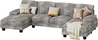 JUMMICO Sectional Couches for Living Room, U Shaped Couch with Chenille Fabric, 4 Seat Modern Sofa with Removable Pillows for Apartment and Small Space (Fabric, Grey)