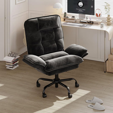 Bestier Cross Legged Office Chair, Criss Cross Chair with Adjustable Arms, 135° Reclining Velet Executive Chair with Wheels, Big and Tall Computer Desk Chair for Home, Office - Black