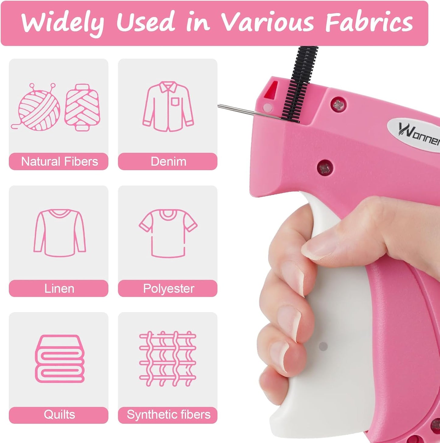 Stitch Gun for Clothes Stitchy Tagging Gun for Clothing Stitchy Quick Clothing Fixer -Includes 1,000 Black Fasteners & 1,000 White Fasteners & 6 Needles(hotpink+White)
