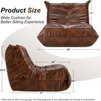 Hobestluk Giant Bean Bag Chair Lazy Floor Sofa, Memory Foam Fireside Sofa for Adults, Big Beanbag Faux Leather Armless Chair for Living Room Bedroom Dorm Office (Brown, Single)