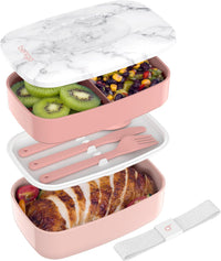 Bentgo Classic - Adult Bento Box, Stackable 3-Compartment Lunch Box with Removable Utensil Set and Sealing Strap, BPA-Free, Food Container Ideal for Meal Prep, Work, and On the Go (Blush Marble)