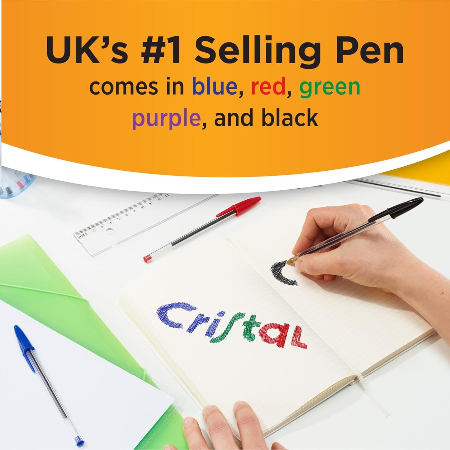 BIC Cristal Original Smudge Free Ballpoint Pens, Ideal for School, Black, Medium Point (1.0mm), Pack of 50