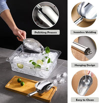 Metal Ice Scoop 6 Oz，Kitchen Ice Scooper for Ice Maker, Small Food Scoops for Bar Party Wedding Pet Dog Food, Stainless Steel Silver