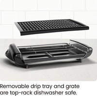 Chefman Electric Smokeless Indoor Grill w/ Non-Stick Cooking Surface & Adjustable Temperature Knob from Warm to Sear for Customized BBQing, Dishwasher Safe Removable Water Tray, Black