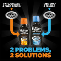 Buster Bathroom Drain Unblocker 300ml, Pack of 3 – Sink Unblocker Removes Hair & Sludge in Showers, Baths & Sinks. Fast-Acting Shower Drain Unblocker Clears Blockages & Slow-Draining Water