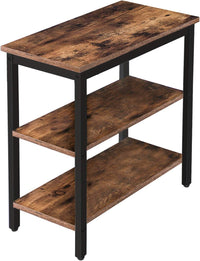 HOOBRO End Table, Simple Rustic Side Table with 3-Tier Storage Shelf, Narrow Nightstand for Small Spaces, for Living Room, Bedroom,Easy Assembly, Industrial Design, Rustic Brown and Black BF14BZ01