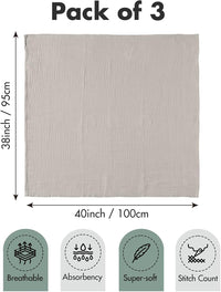 Muslin Swaddle Blankets for Newborn, 3 Pack Breathable Soft Receiving Blanket, Large 38 x 40 inches Swaddle Wrap Burping Clothes, Essentials Infant Shower Items, Toddler Gift (Bright Colors)