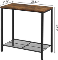 Hoctieon 2 Tier End Table, Sofa Side Table, Narrow Side Table with Storage, Slim Nightstand for Small Spaces, Metal Frame, for Living Room, Bedroom, Sofa Couch, Hall, Rustic Brown