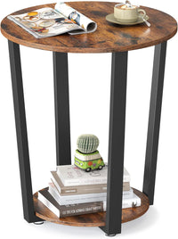 VASAGLE Round Side End Table, 2-Tier Accent Bedside Table with Storage Shelf, Easy Assembly, Nightstand for Small Spaces, Living Room, Bedroom, Rustic Brown and Ink Black ULET57X