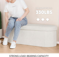 B FSOBEIIALEO Ottoman with Storage for Living Room, Sherpa Folding Storage Ottoman Foot Rest, 43.3 Inches Collapsible Bedroom Bench White