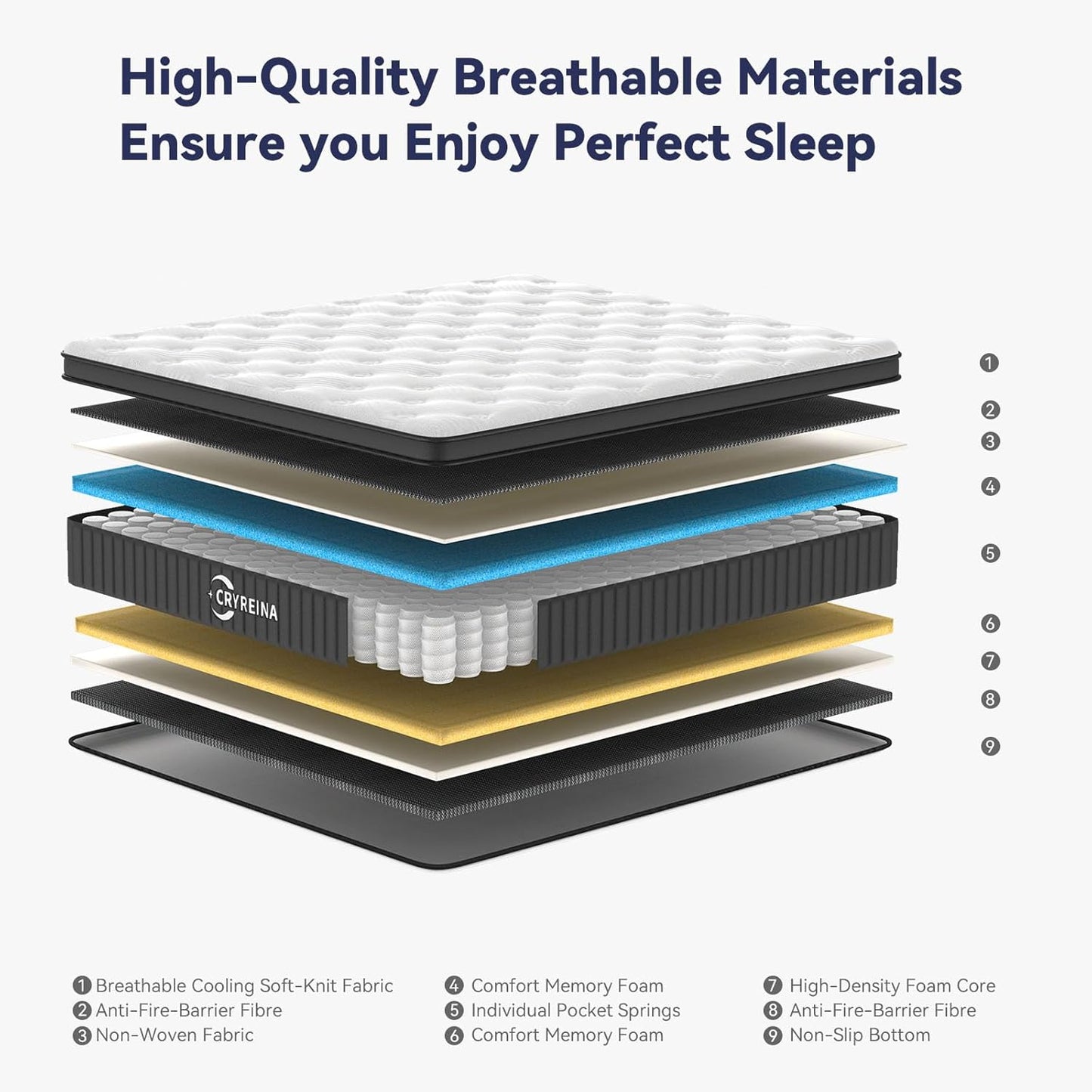 Queen Mattress 12 inch, Hybrid Mattress in a Box, Individually Pocket Springs, Medium Firm Feel for Pressure Relief, Breathable Comfort, CertiPUR-US Certified, Gray&White