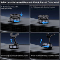 Vacuum Magnetic Suction Phone Holder, Foldable and Retractable Hands-Free Suction Cup Phone Mount for Car/Gym/Mirror/Smooth Surface, Compatible with iPhone Android and All Smartphones (Black)