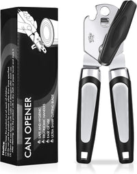 Tin Opener, Lychico 3-in-1Can Opener Handheld Heavy Duty Stainless Steel Can Openers with Multifunctional Bottle Opener, Black