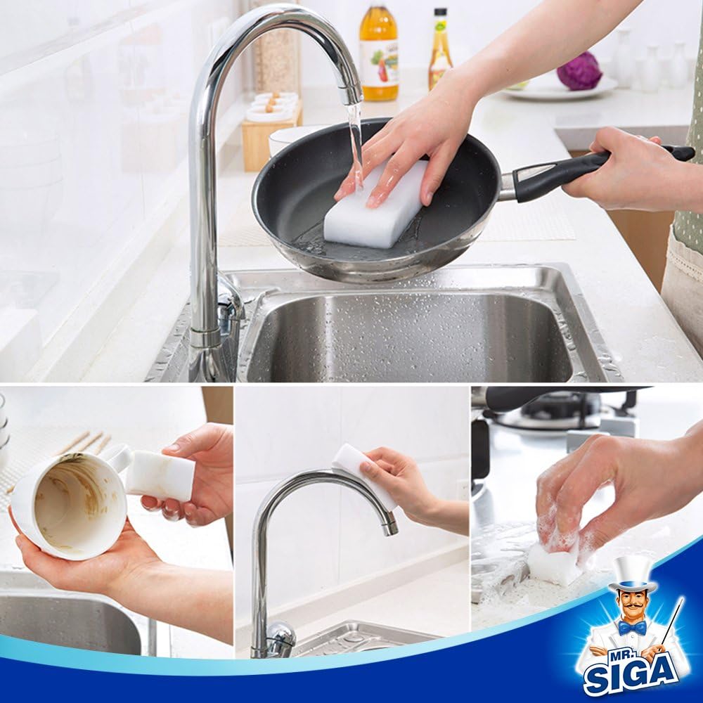 MR.SIGA Multi-Functional Eraser Sponge, Magic Cleaning Pads for Kitchen Household Cleaning, 12 Count, Size 4.7" x 2.4" x 1.2"