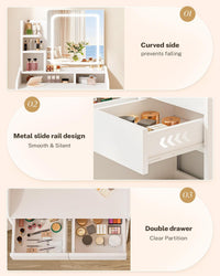 Small Makeup Vanity Desk with Lighted Mirror, White, 23.62" W x 15.74" D x 53.93" H (Smart LED Mirror, Open Shelves, 2 Drawers)