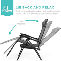 Best Choice Products Set of 2 Adjustable Steel Mesh Zero Gravity Lounge Chair Recliners w/Pillows and Cup Holder Trays - Gray