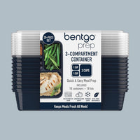 Bentgo Prep - 20-Piece 3-Compartment Reusable Meal Prep Containers with Lids, PFAS & BPA Free Materials, Durable, Microwave, Freezer, & Dishwasher Safe To Go Food Storage (Navy Blue)