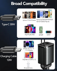 Retractable Car Charger Adapter for iPhone 17,4 in 1 Fast Charging Car Phone Charger,69W USB C Car Truck Accessories,Road Trip Essentials Gift for Men Women for iPhone 17 Pro Max/16/15/14/13/12,Galaxy