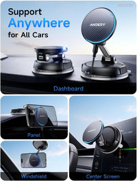 ANDERY Only for iPhone Magsafe Car Mount Charger [15W Wireless Faster Charging, 78+LBS Strongest Suction, 2400gf Strongest Magnetic] 360° Adjustable Car Phone Holder, Phone Holders for Your Car