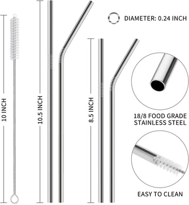 Hiware 12-Pack Reusable Stainless Steel Metal Straws with Case - Long Drinking Straws for 30 oz and 20 oz Tumblers Dishwasher Safe - 2 Cleaning Brushes Included