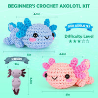 Crochetta Crochet Kit for Beginners, Crochet Starter Kit w Step-by-Step Video Tutorials, Easy Beginner Crochet Kit for Adults & Kids, Women & Men, Complete Kit Included (Axolotl 2Pack)
