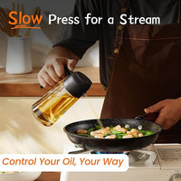 TrendPlain 16oz/470ml Glass Olive Oil Sprayer for Cooking – 2 in 1 Olive Oil Dispenser Bottle for Kitchen Gadgets and Air Fryer Accessories, Salad, BBQ - Black