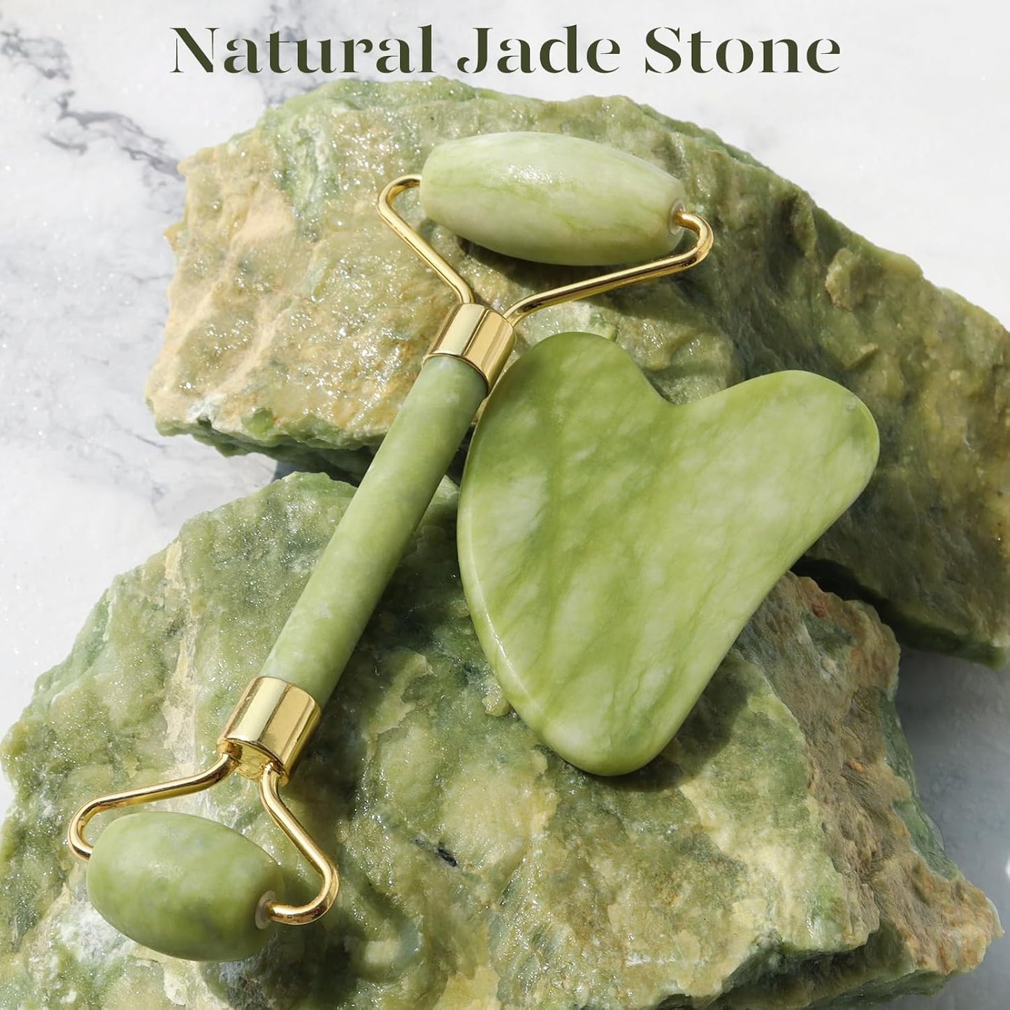 BAIMEI Gua Sha Set and Jade Roller, Jade Gua Sha & Face Rollers for Women, Self Care Gifts for Women, Body Muscle Relaxing, Improve Eye Puffiness, Skin Care Gift