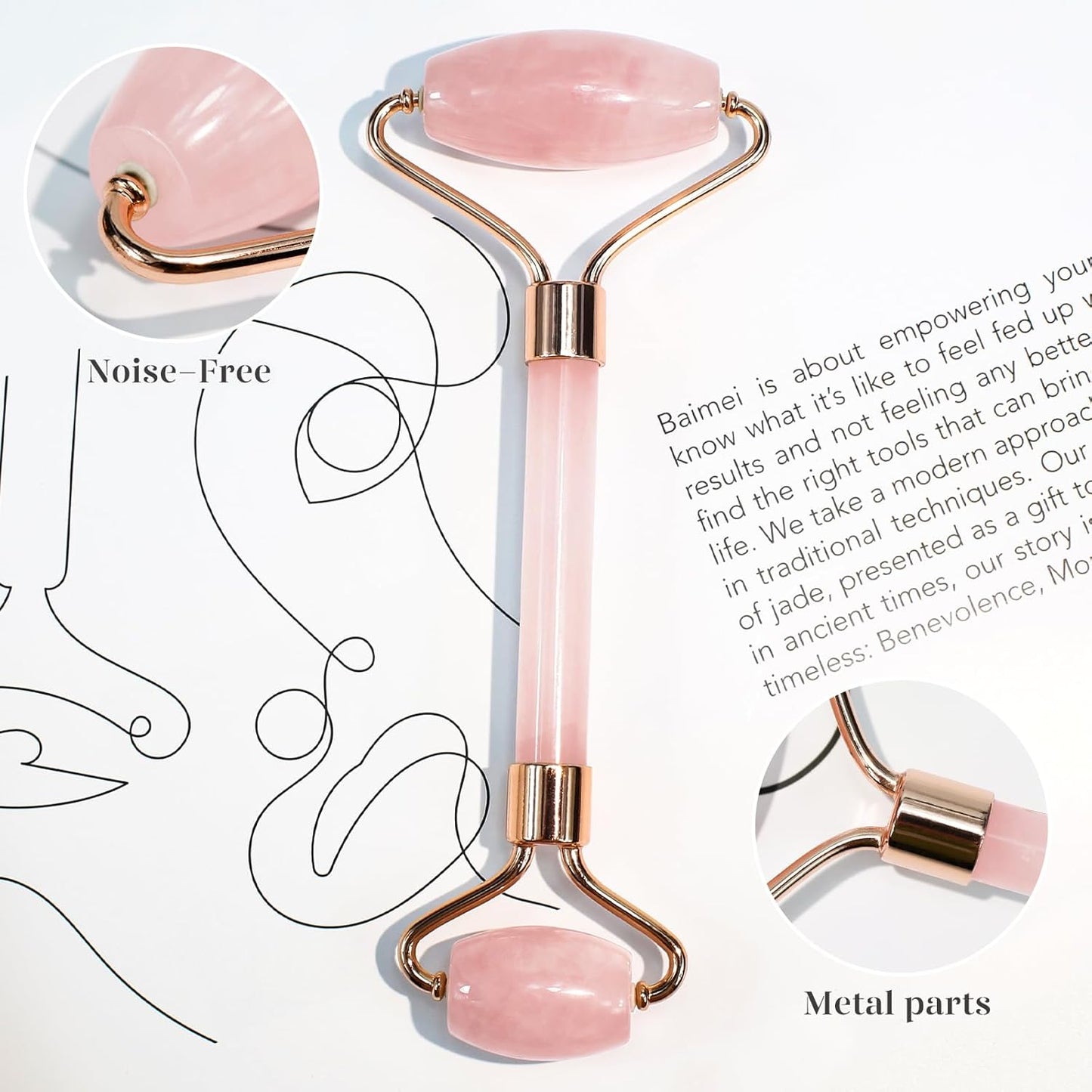 BAIMEI Gua Sha & Jade Roller,Guasha Tool face, Self Care Gift for Women and Men, Massager for Face, Eyes, Neck Care, Skin Care Gifts - Rose Quartz
