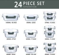 M MCIRCO 24-Piece Glass Food Storage Containers with Upgraded Snap Locking Lids,Glass Meal Prep Containers Set - Airtight Lunch Containers, Microwave, Oven, Freezer and Dishwasher