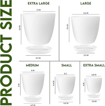 Utopia Home Plant Pots Indoor with Drainage Holes – Set of 5 White Plastic Flower Pots (7/6.6/6/5.3/4.8 Inch) – Modern Planters for Indoor Plants, Room & Office Décor, Great Stocking Stuffers