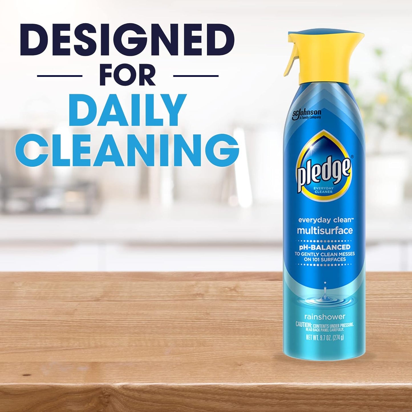 Pledge pH-Balanced Multisurface Spray, Everyday Cleaner, Rainshower Scent, 9.7oz (Pack of 3)